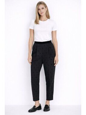 vintage 50s BLACK POLKA DOT PANTS XXS skimmers ankle velvet side zip pockets